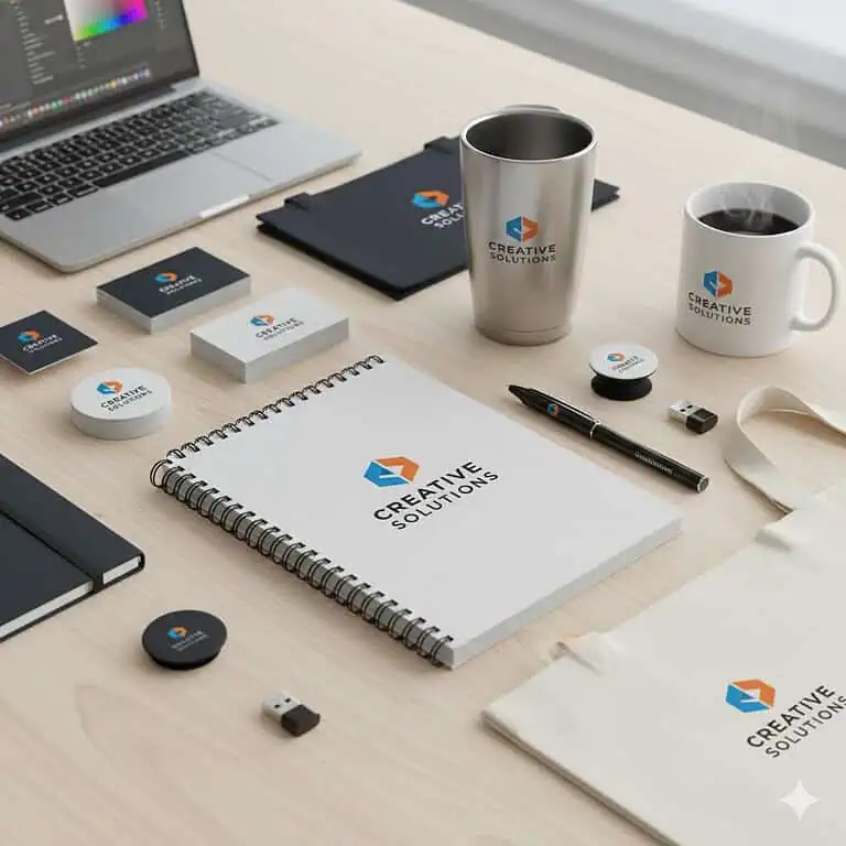 מוצרי פרסום ממותגים – איך לעשות את זה כמו מקצוענים? מגוון מוצרי פרסום ממותגים באיכות גבוהה על שולחן עבודה מודרני, כולל עטים, יומנים, ספלים ומוצרים טכנולוגיים, המדגישים מקצועיות ואסטרטגיה שיווקית.